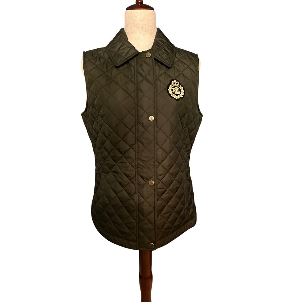 Lauren Ralph Lauren Womens Quilted Crest Vest Quilted Pattern Green Size Medium